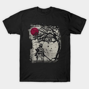 Traditional Japanese Samurai Swordsman Vintage Blood Moon Fighter T-Shirt